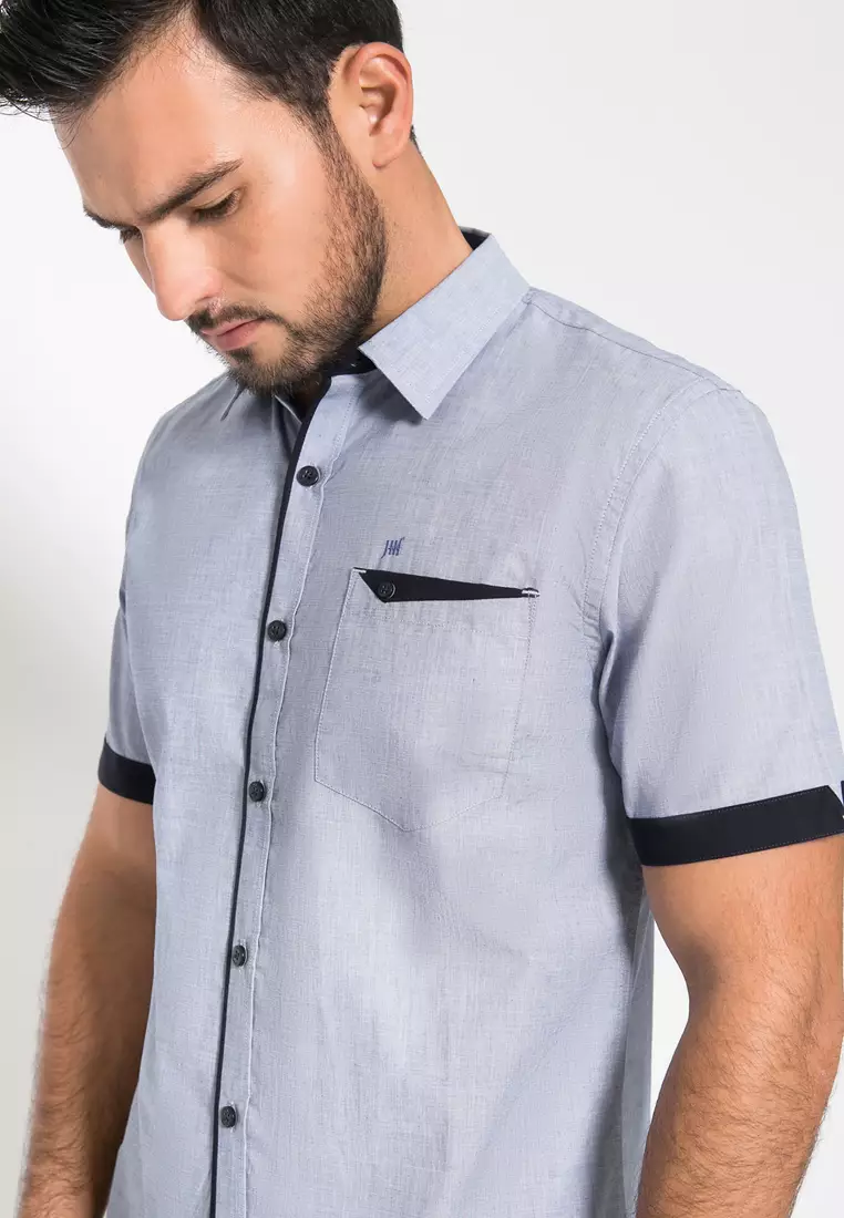 Johnwin - Kemeja Casual - Aksen Hitam - Biru - ASH.670.K880.804.C S/S