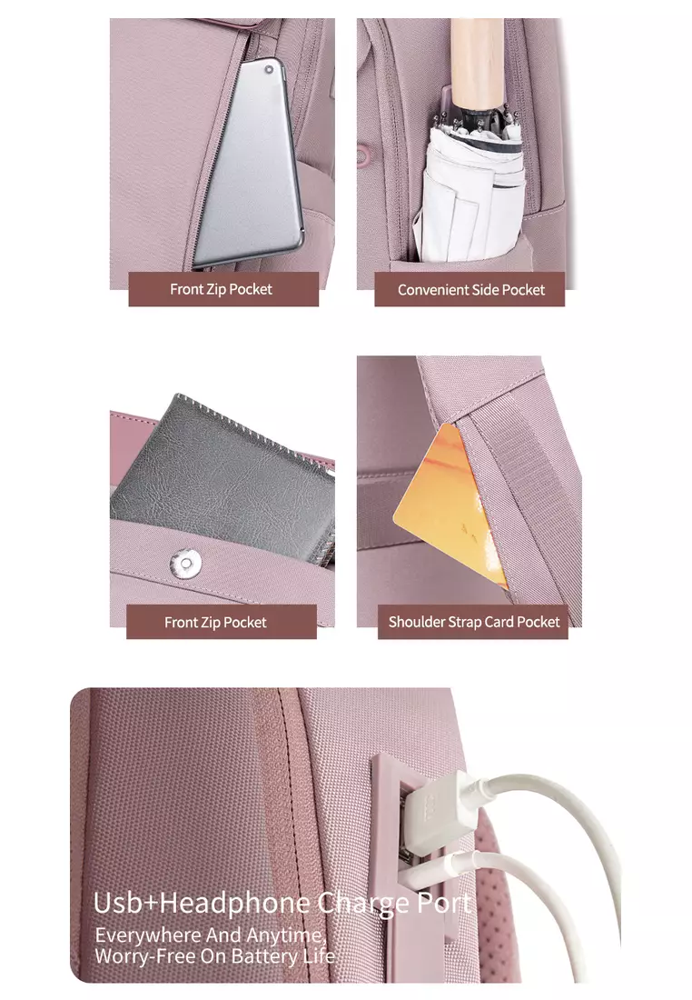 Shockproof 15.6 Laptop Compartment USB Port Waterproof Backpack for Women