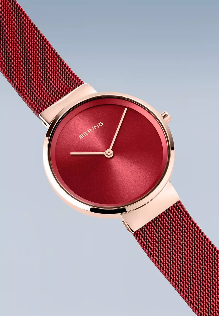 Women's Red Steel Mesh Bracelet and Red Dial Quartz Watch - 14531-363