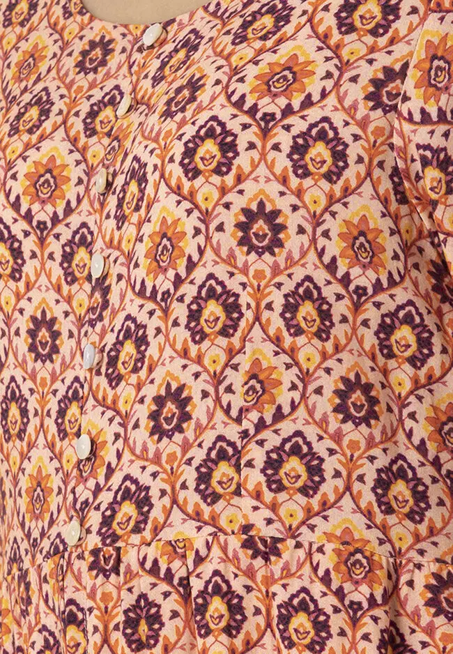 Peach Floral Double Layer Maxi Tunic