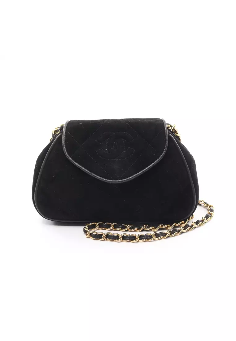 Buy Chanel Pre-loved CHANEL coco mark chain shoulder bag suede leather  black gold hardware vintage 2023 Online
