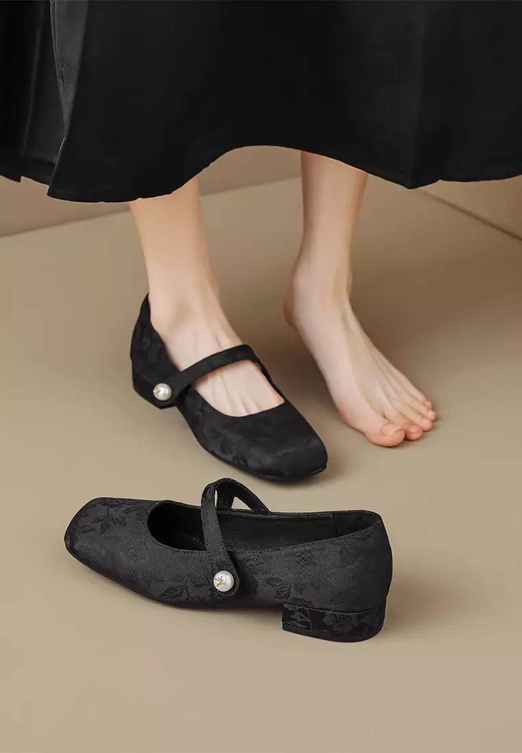 2.5CM Pearl Strap Satin Mary Jane Shoes WW633-1