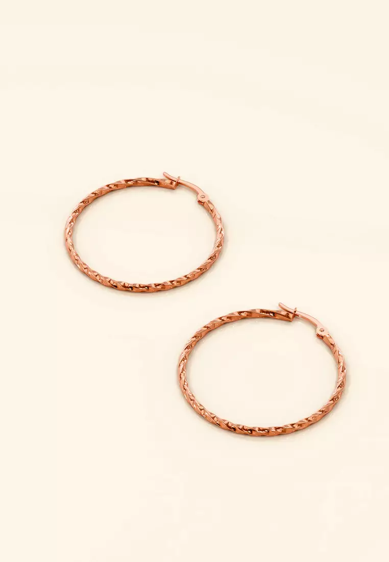 Twisted Hoop Earrings 50mm-Rose Gold