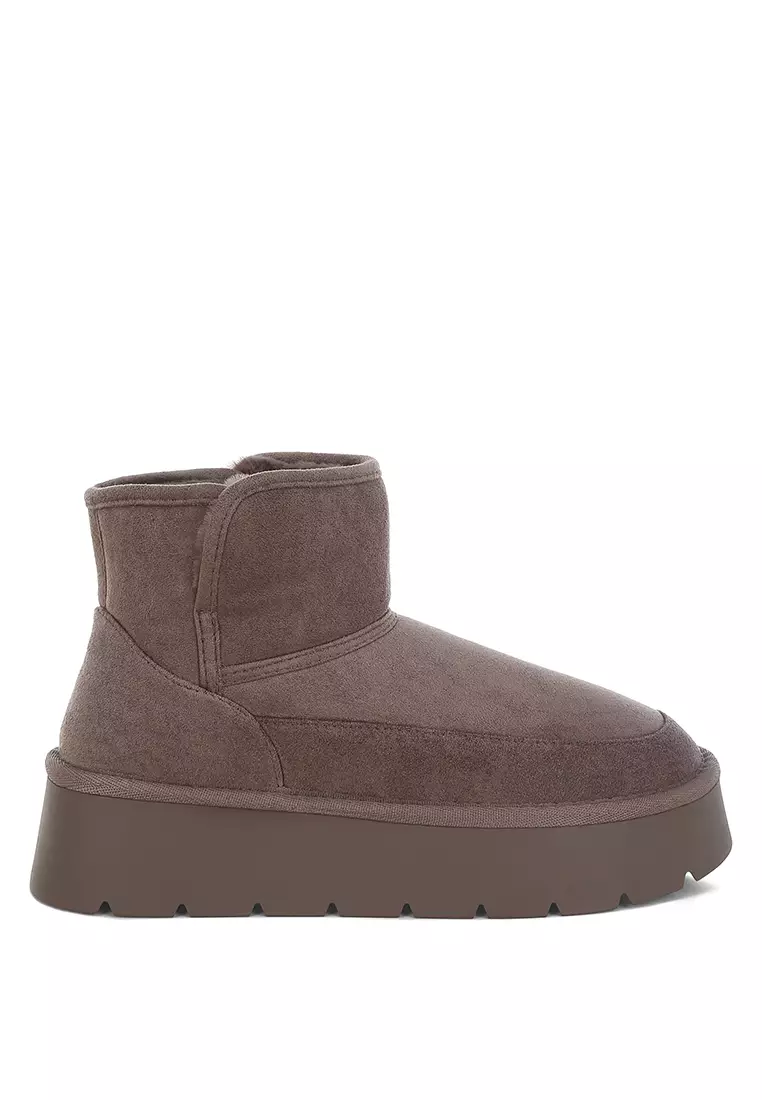 London Rag Chunky Heeled Snow Boots in Dark Grey