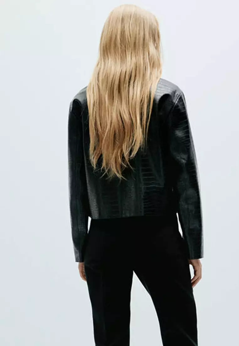 Croc-Effect Faux Leather Jacket