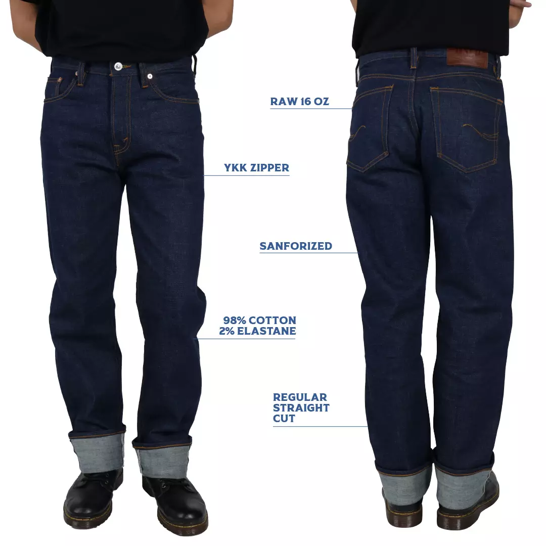 Used 1968 - Celana Panjang Pria Denim Regular Straight Cut Red Blue Selvedge 16oz