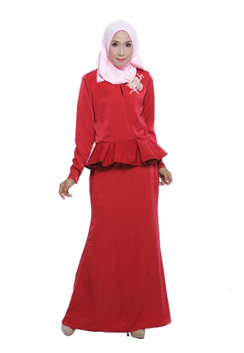 Natalie Kurung Peplum in Poppy Red from Adrini's in Red