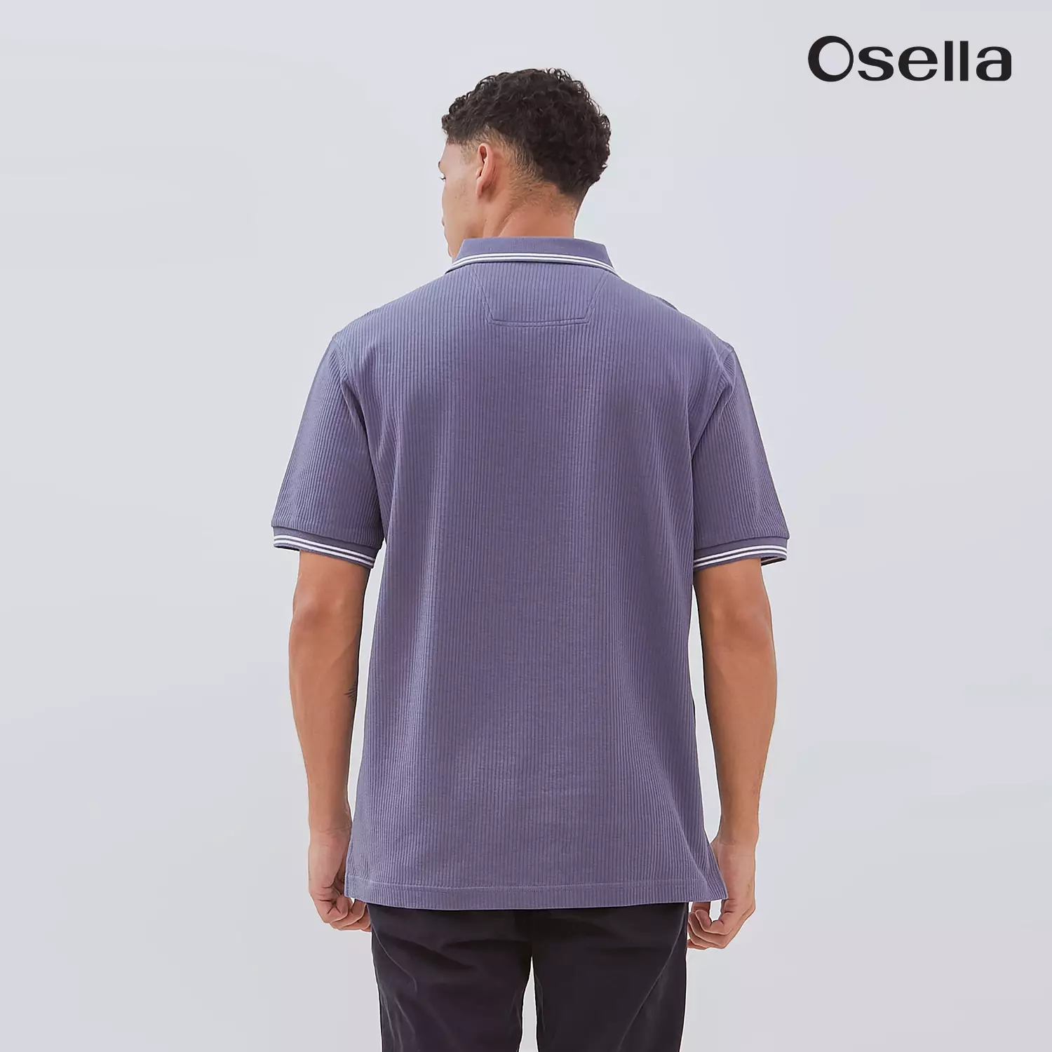 Osella Carlos Vertical Rib Textured Polo Shirt 2021501461 | Atasan Kaos Polo lengan Pendek Pria