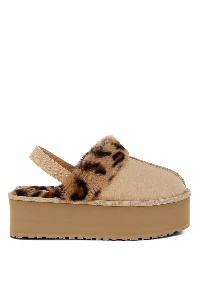 Discount on London Rag  shoes - SKU: Leopard Print Faux Fur Platform Classic Slingback in Beige