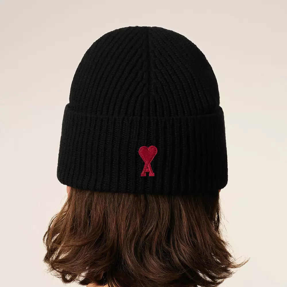Red Ami De Coeur Felted Merino Wool Beanie Black
