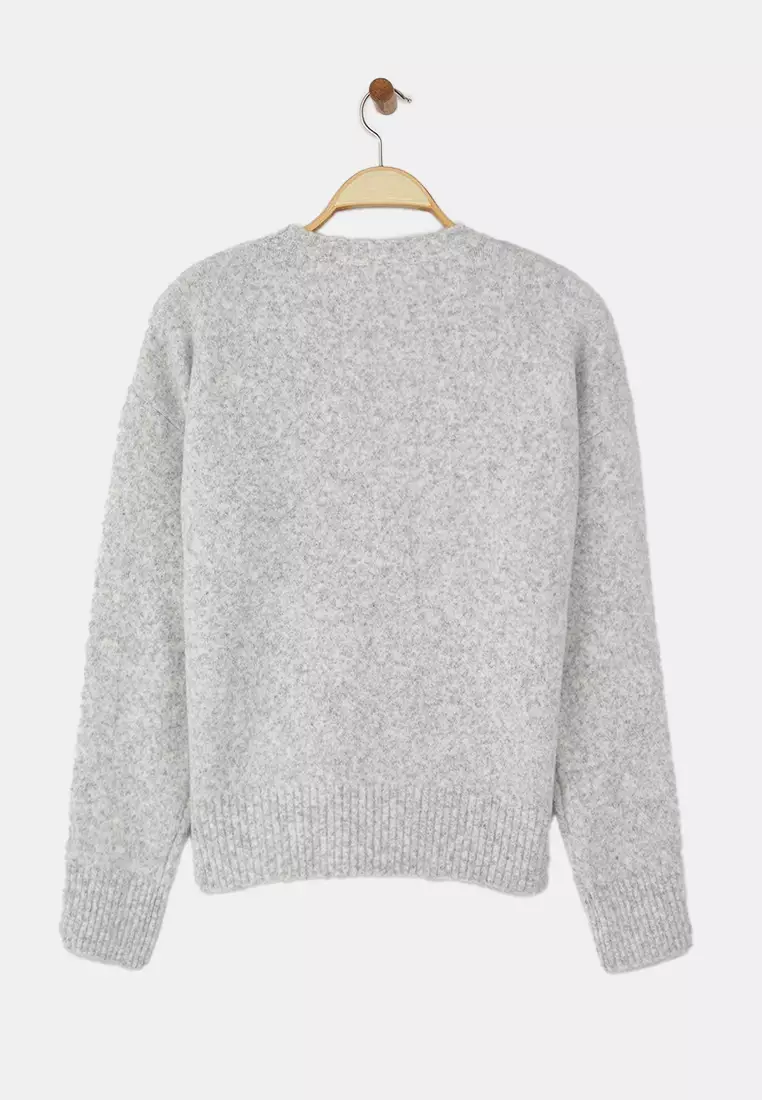 Wardrobe Essentials Gray Wool-Blend Fluffy Premium Yarn Loose Knit Sweater | Twoaw26Kz00125