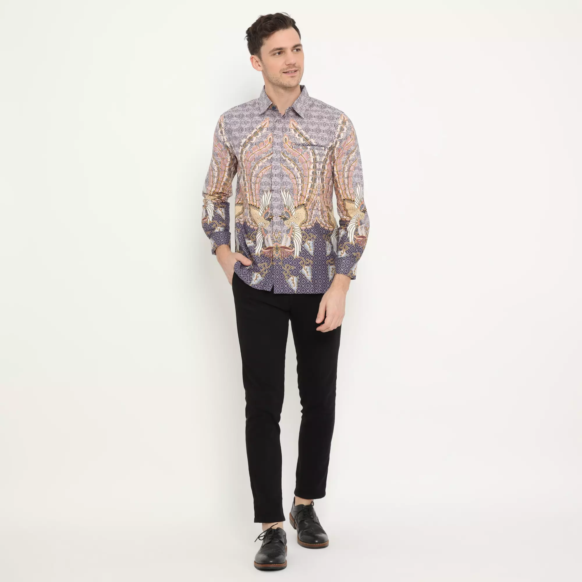 Platini Kemeja Batik Pria Lengan Panjang Katun Ungu 36034