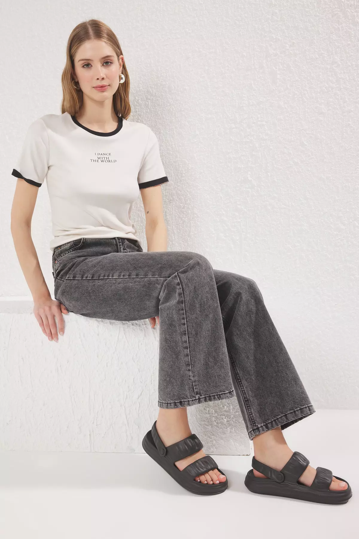 Black Double Band Light Sole Women Eva Sandals Slippers Takss25Sd00032