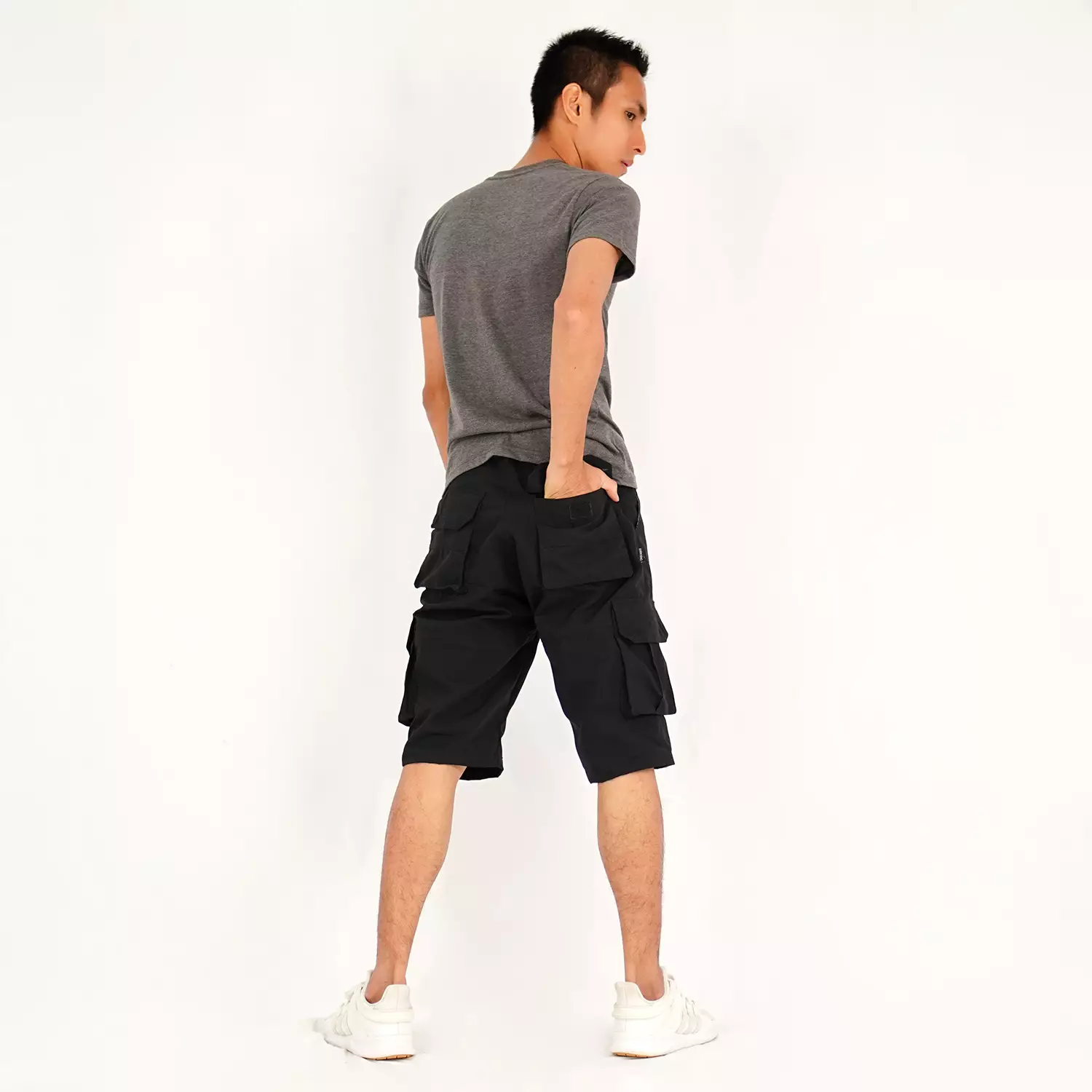 Charles Celana Pendek Cargo Pria Celana Cargo Pendek Santai Pria Cargo Shortpants - HITAM