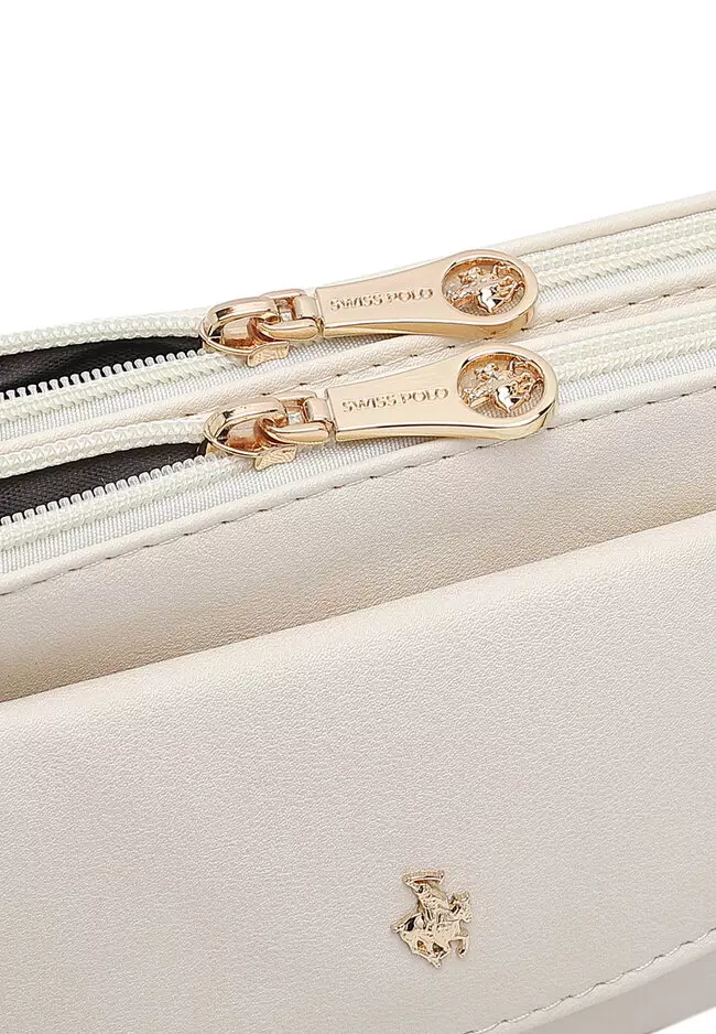 Faux Leather Sling Bag / Crossbody Bag / Wristlet - Beige