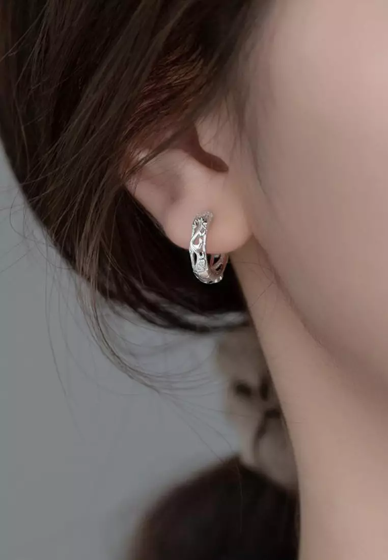925 Silver Vintage Hallow Out Pattern Earrings JW AR-M01262