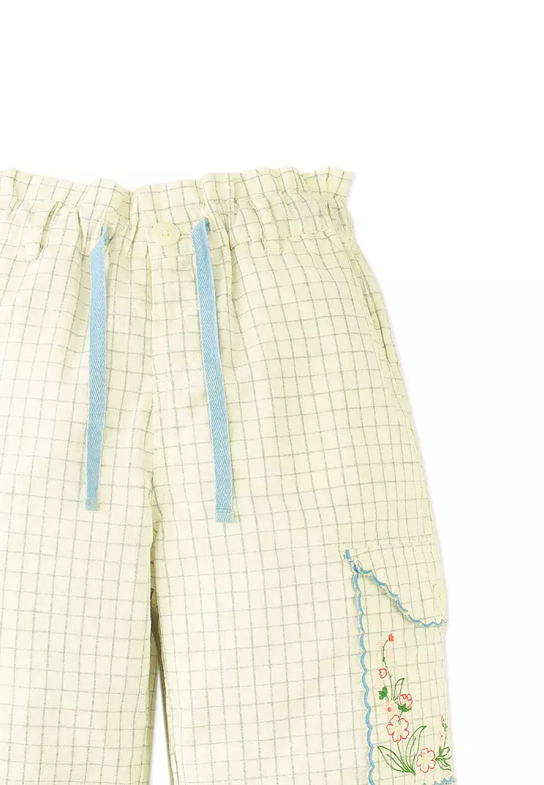 Ariana Cargo Pants with Embroidered Pockets and Paperbag Waist