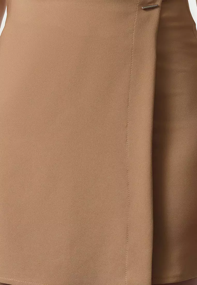 Camel Double Breasted Mini Length Woven Skirt TWOAW25ET00070
