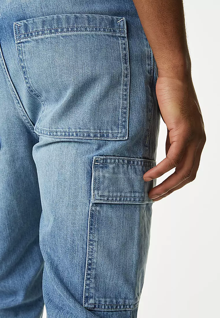 Straight Fit Denim Cargo Jeans