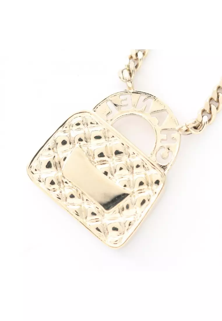 Pre-Loved Chanel coco mark bag motif necklace GP Rhinestone gold pink clear B24S