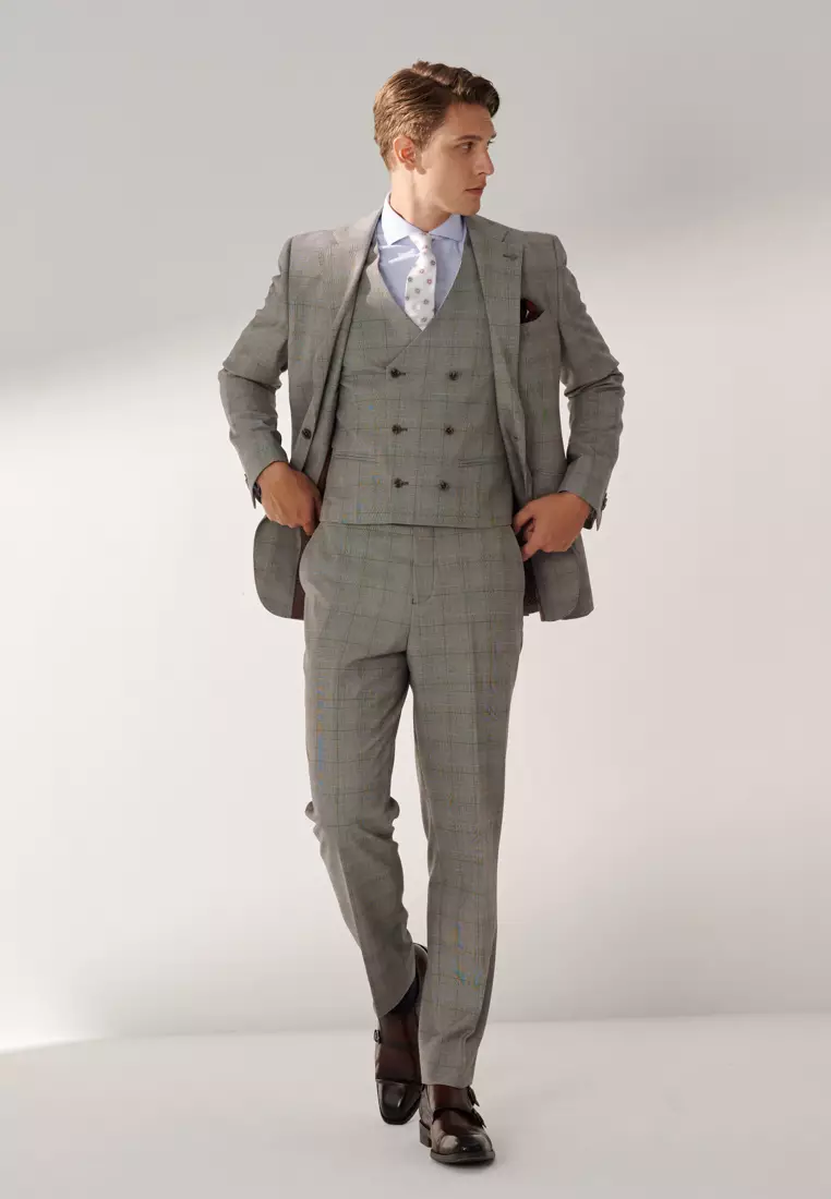 Grey Wales Check Slim Waistcoat