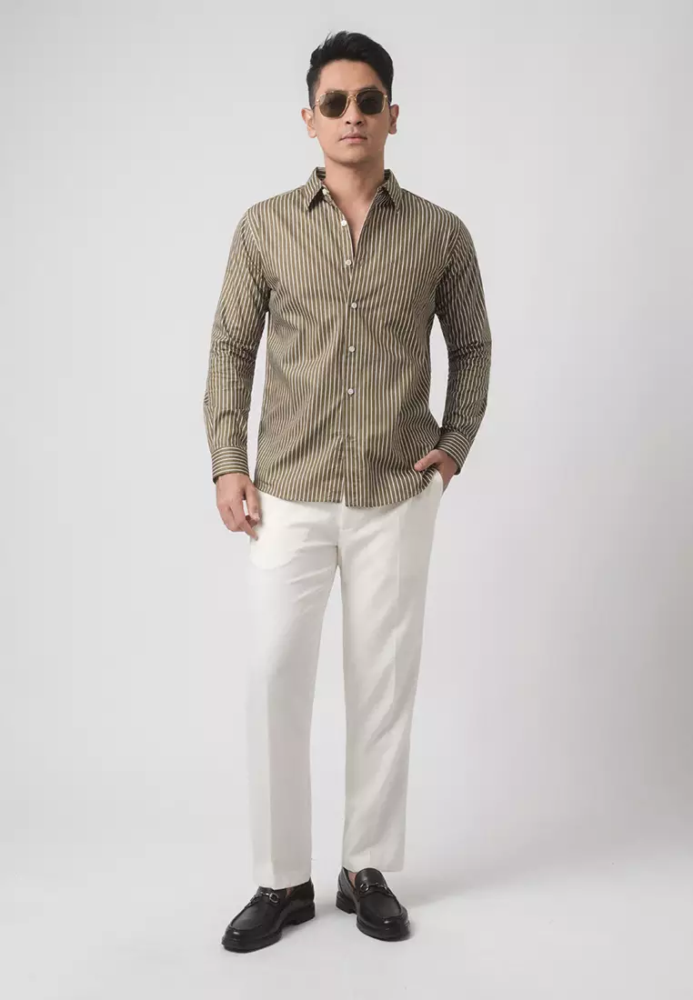 Hugo Stripe Shirt Dark Sage Green LS