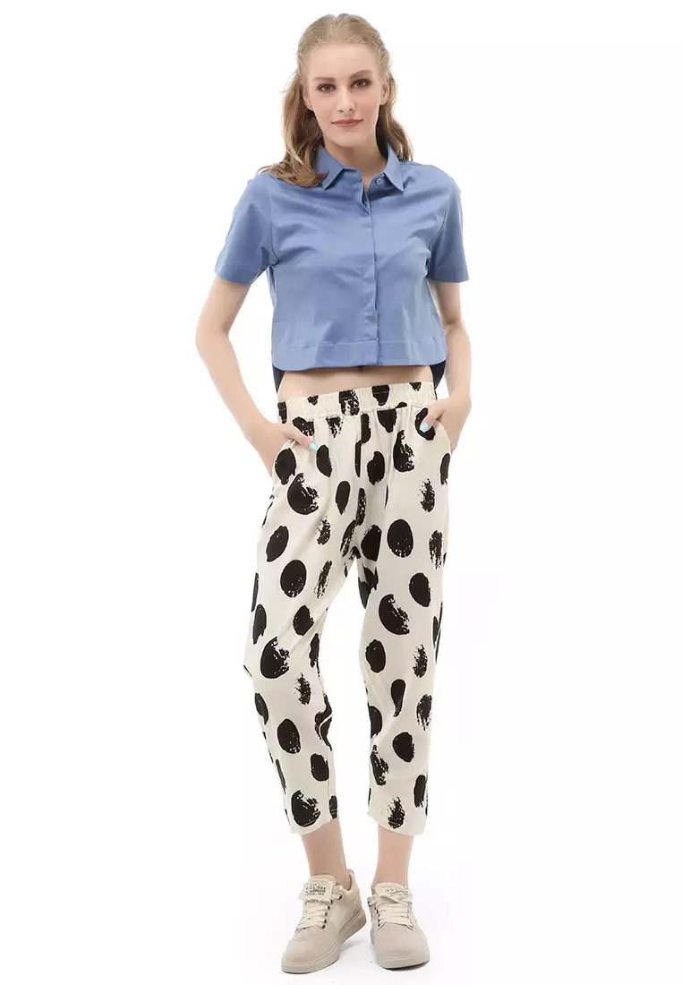 Jourel Long Pants Celana Panjang Longgar Wanita Comportable Motive Print Polkadot Material Cotton ORIGINAL - White