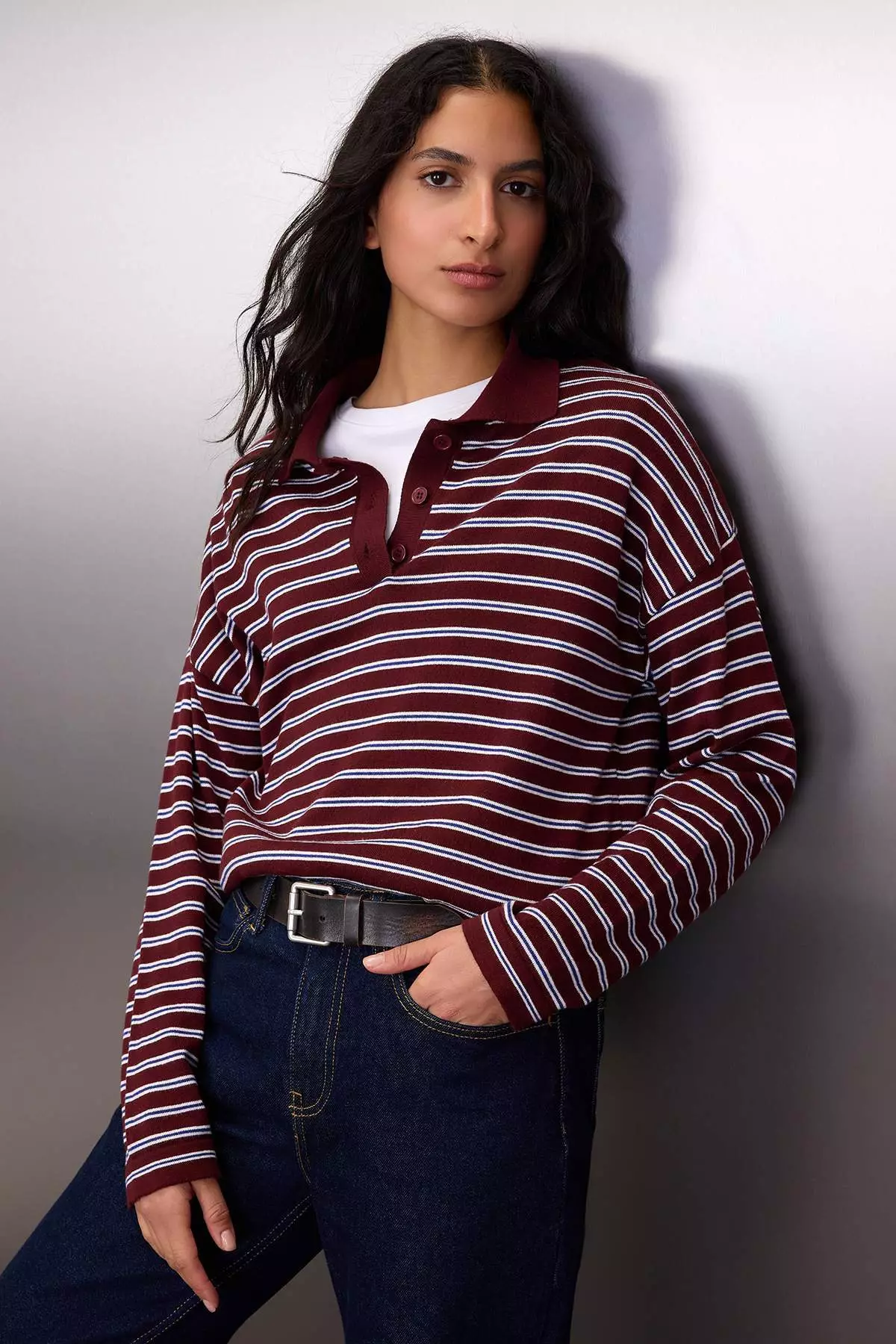 Wardrobe Essentials Plum Premium Yarn/Special Yarn Wide Pattern Striped Knitwear Sweater Twoaw26Kz19
