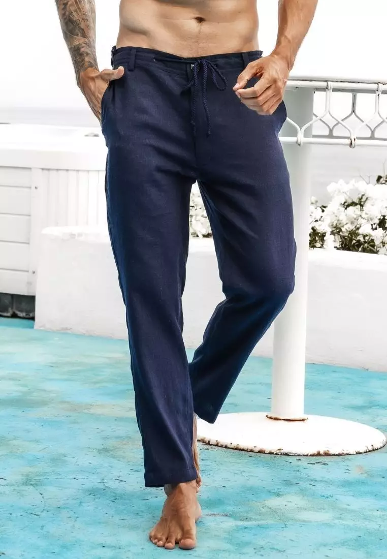 Durban Setelan Blazer Celana Linen Pria Biru Navy - Linen Blazer Set for Men Navy