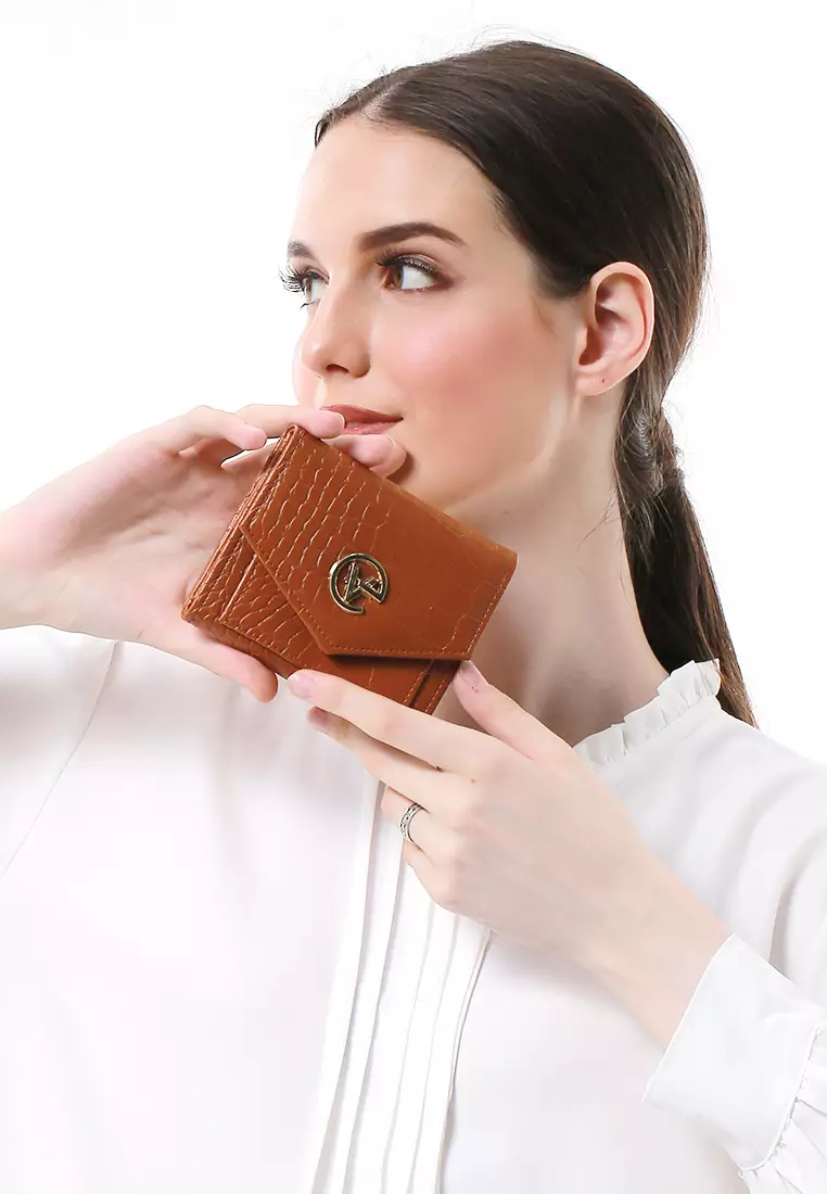 Fauzia Dompet Wanita Mini Motif Croco Premium Quality - Brown