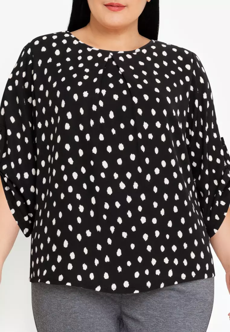 Buy Divina Divina Plus Size Printed Pleated Roll Tab Sleeves Blouse