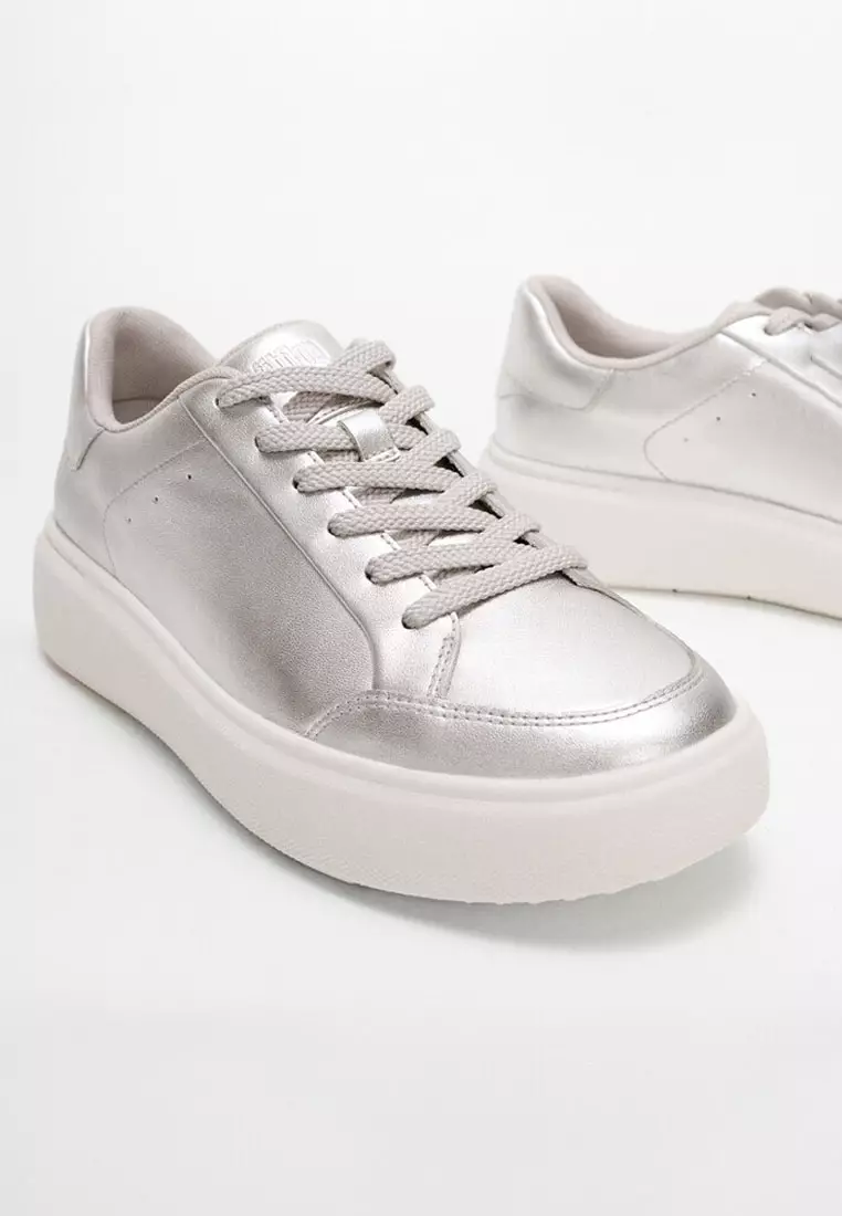 FitFlop RTG Metallic-Leather Sneakers - Silver (E5T-011)