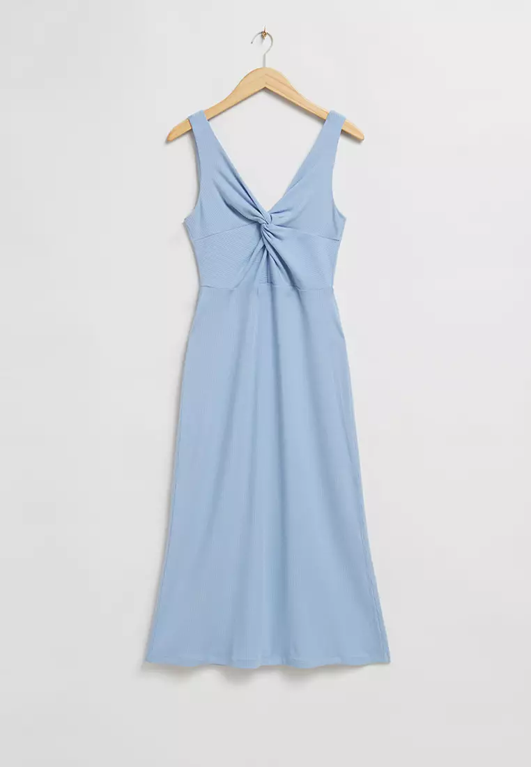 Ribbed Twist-Front Midi Dress