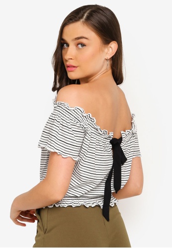 Buy Forever 21 Striped Off The Shoulder Crop Top Online On Zalora