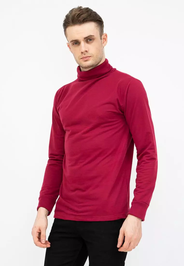 Turtle Neck pria lengan panjang marun kaos kerah tinggi slim fit houseofcuff