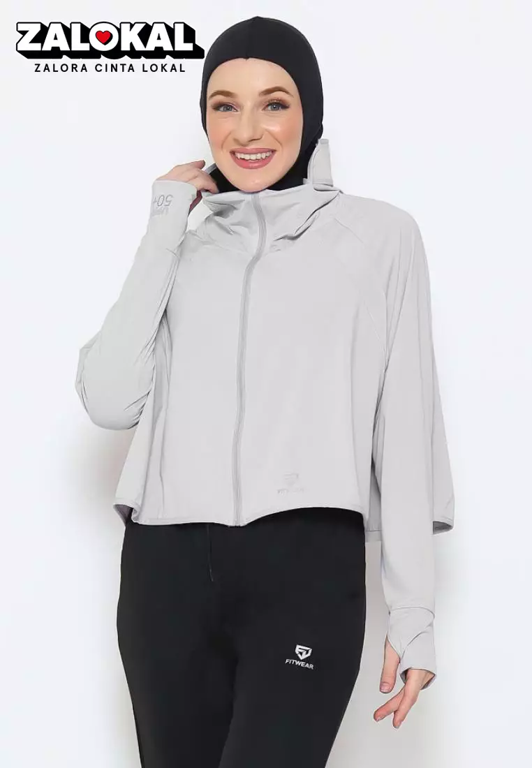 Fitwear - Jaket K-Style Anti UV Olahraga Wanita RIHANNA UPF 50++ CROP - SILVER