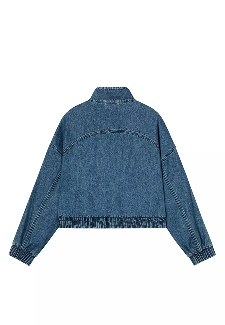 WOMEN'S SIDE STRIPE LOOSE FIT CROPPED DENIM JACKET