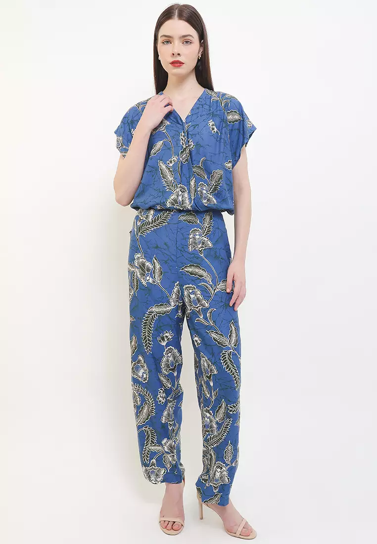 Linsky One Set Setelan Wanita Atasan Crop Lengan Pendek Celana Kulot Material Rayon ORIGINAL - Light Blue