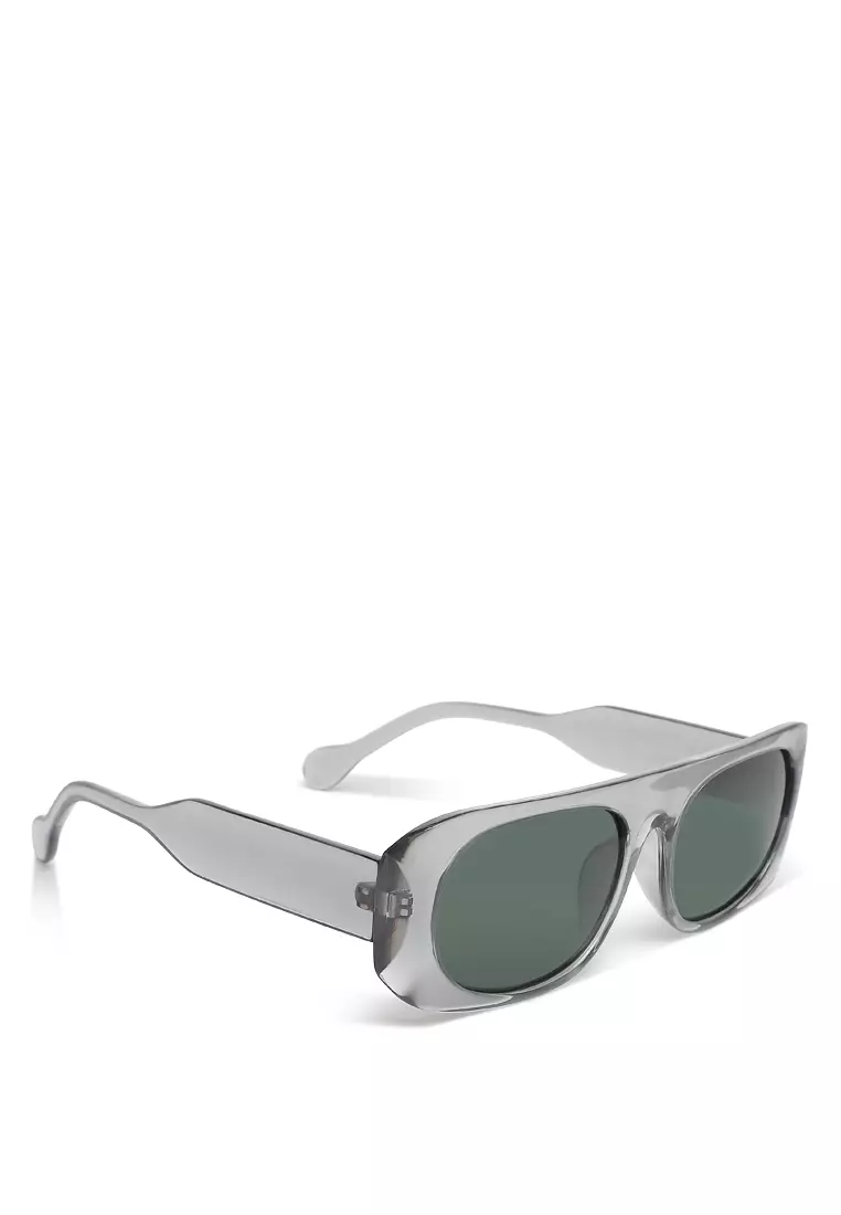 Flat Bridge Oval Sunglasses In Grey