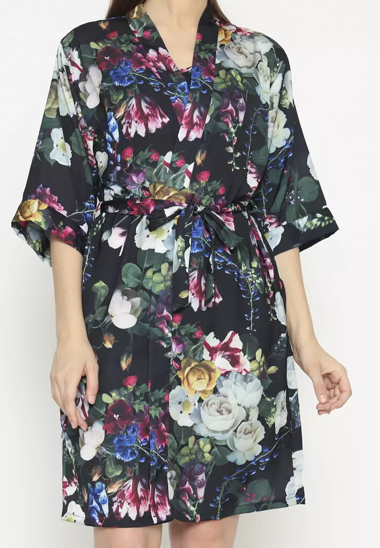 Jual Cynthia Cynthia Kimono Set 2 In 1 Motif Flower Black Original