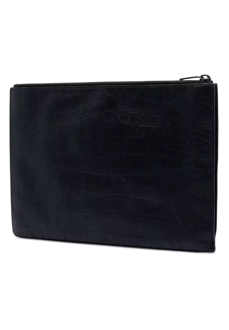 Pre-Loved Saint Laurent Croc Embossed Leather Monogram Document Holder