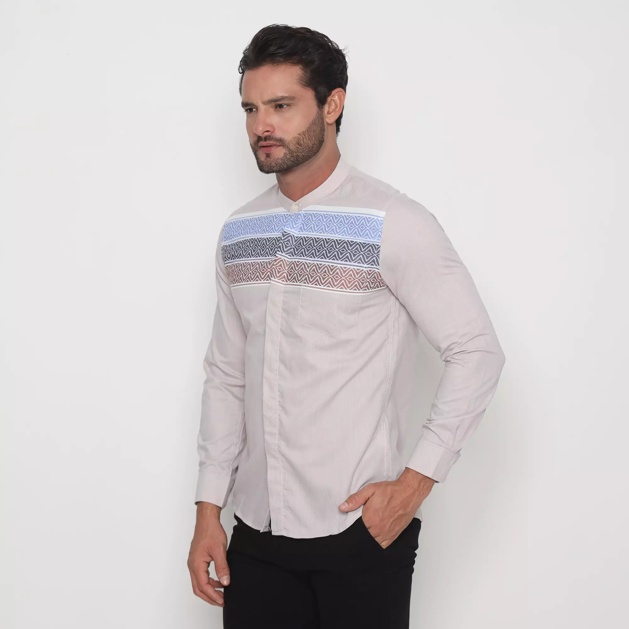 Platini Kemeja Pria Koko Shanghai Lengan Panjang Coklat 961201