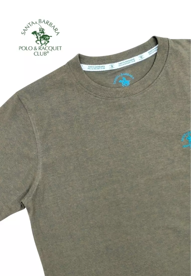 Plain Casual Cotton T-shirt with Embroidery logo on Chest-GREEN