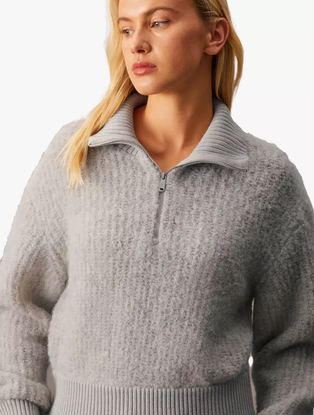 Calvin Klein Jeans - Cropped Half Zip Alpaca Jumper - Grey - grey