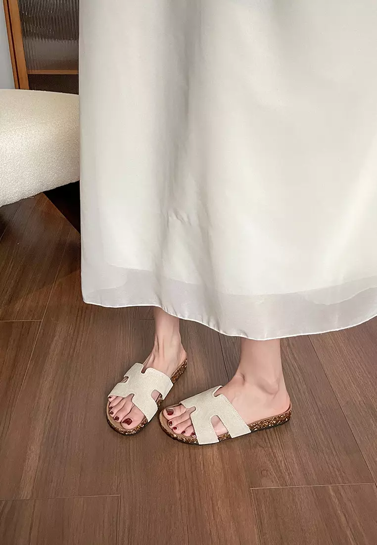 Faux Cow Suede Strap Slippers WW824-1