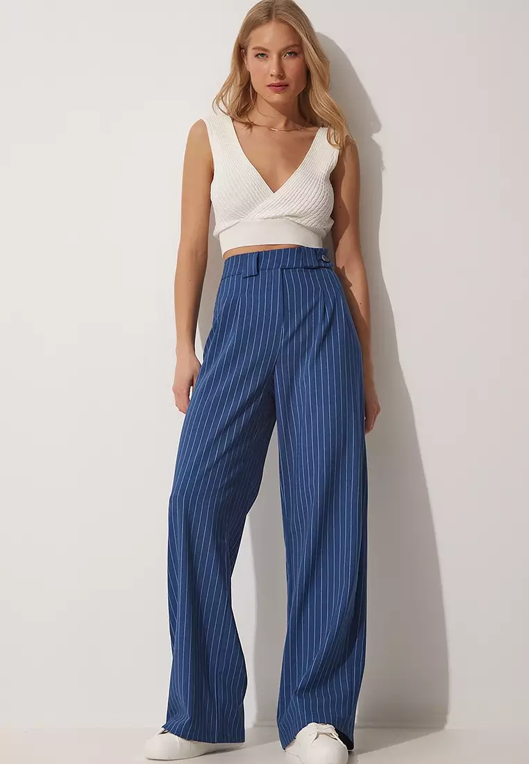 White blue striped pants new arrivals