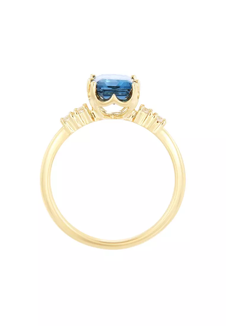 HABIB Emerald Cut Blue Topaz and Diamond Ring in 375/9K Yellow Gold 265461222(YG)-BTOPZ