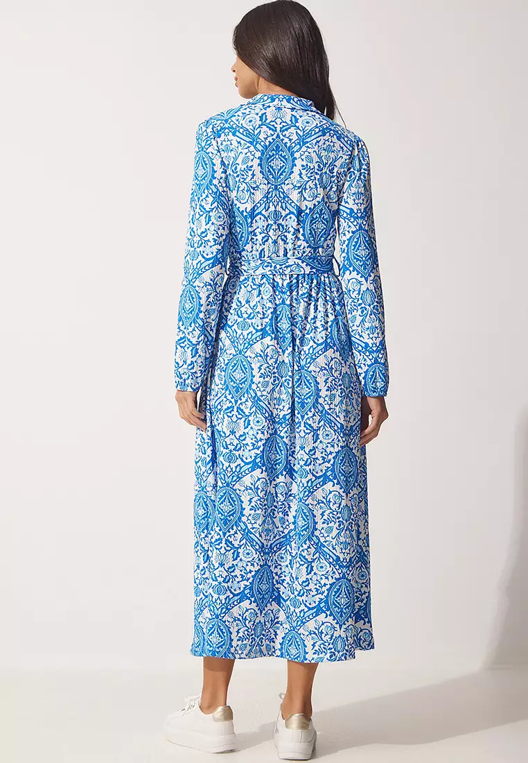 Patterned Long Summer Knitted Shirt Dress