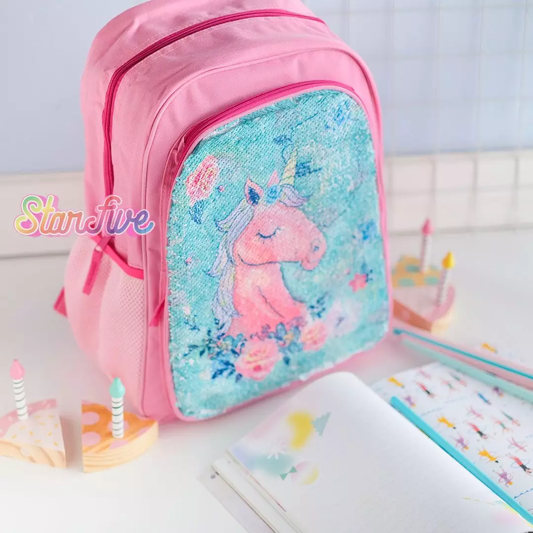 TAS SEKOLAH BACKPACK BISA GANTI GAMBAR STARFIVE - UNICORN PINK