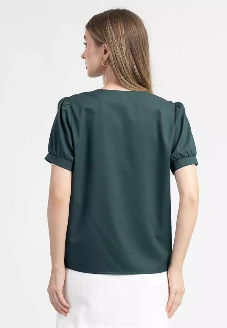 Elia Bow Front Top with Puff Short Sleeves